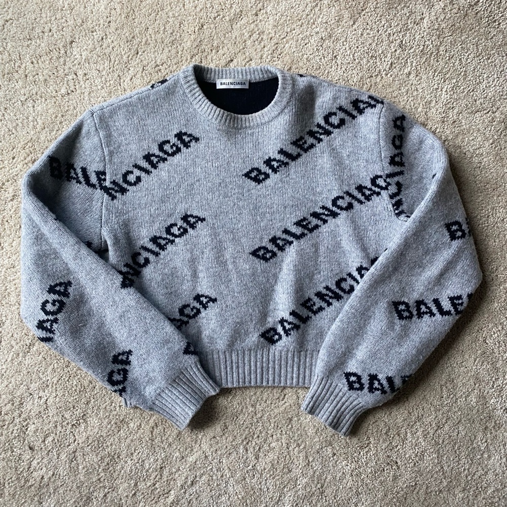 Balenciaga Allover Cropped Logo Sweater